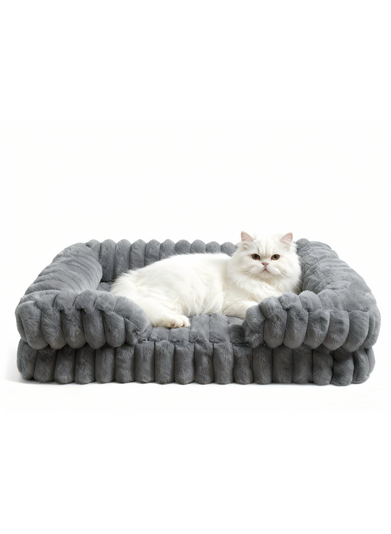 Pet Bed - Orthopedic Pet Beds for Cats - Washable Cat Bed with Premium Soft Corduroy Fleece,Comfort Pet Couch Sofa with Washable Removable Cover, Pets Bed with Nonskid Bottom, Grey，60cm - Image 1