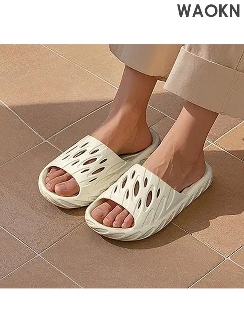 دبليو أيه أو كي أن نعال بتصميم مجوف للرجال والنساء - صنادل سهلة الارتداء مع دعم للقوس - أحذية منزلية خفيفة الوزن للغاية للاستخدام الداخلي والخارجي - أحذية مريحة غير رسمية للاسترخاء واليوغا والسفر (اللون: أبيض حليبي، المقاس: 36-37، الطول الداخلي: 235 مم) - Image 4