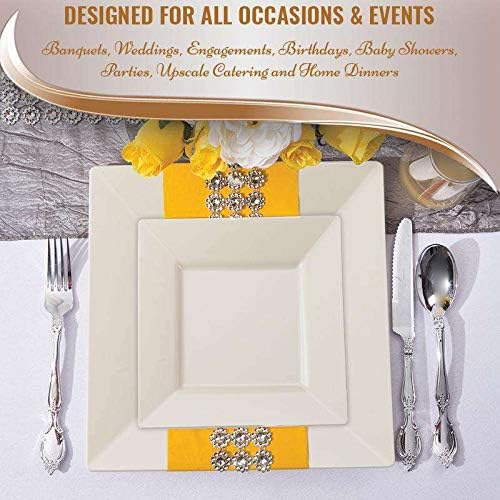 kaya أطباق عشاء مربعة أنيقة باللون العاجي 95 عبوة من 10 - Image 5