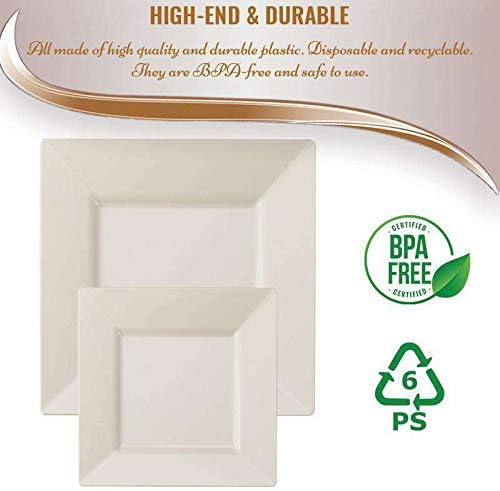 kaya أطباق عشاء مربعة أنيقة باللون العاجي 95 عبوة من 10 - Image 4