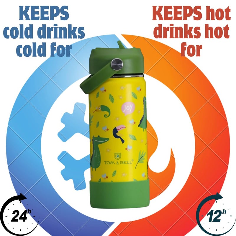 TOM  BELL Insulated Water Bottle for Kids 500ml,Double Wall Water Bottle for School, Sipper Bottle,Hot and Cold, Premium 304 Stainless Steel (toucan, 500ml) - Image 2