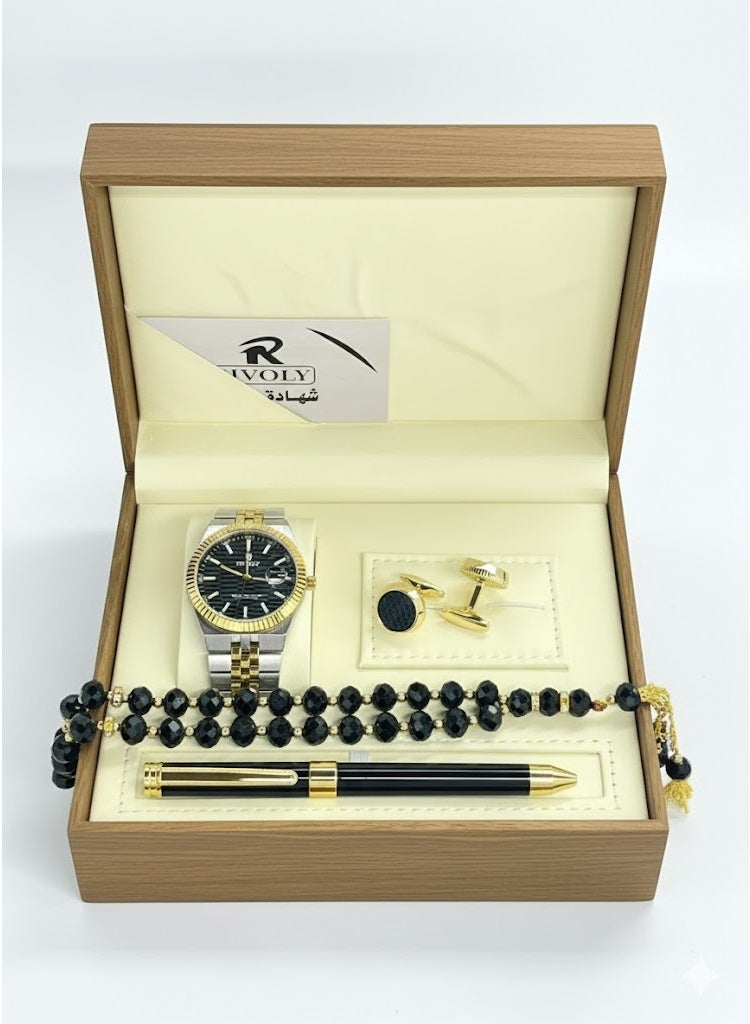 Rivoly "Men's Luxury Stainless Steel Watch Gift Set with Pen, Cufflinks, and Elegant Tasbih" - Image 2