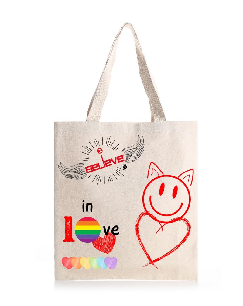 STRUTT Canvas Reusable I Believe Bags|100% Organic Cotton Shopping Bag| Multi-Purpose Eco Friendly|Sturdy Canvas Bag with 15kgs Capacity | College Bag I Daily UseI Single Pack (in Love) - Image 1