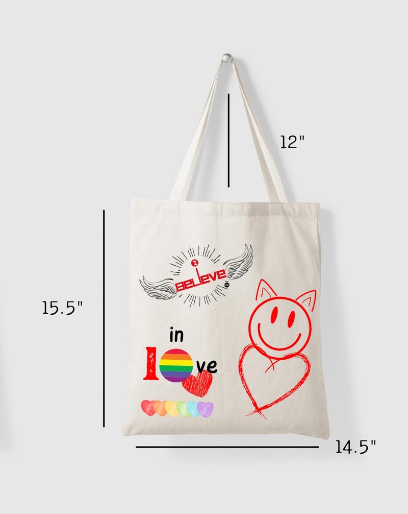 STRUTT Canvas Reusable I Believe Bags|100% Organic Cotton Shopping Bag| Multi-Purpose Eco Friendly|Sturdy Canvas Bag with 15kgs Capacity | College Bag I Daily UseI Single Pack (in Love) - Image 2