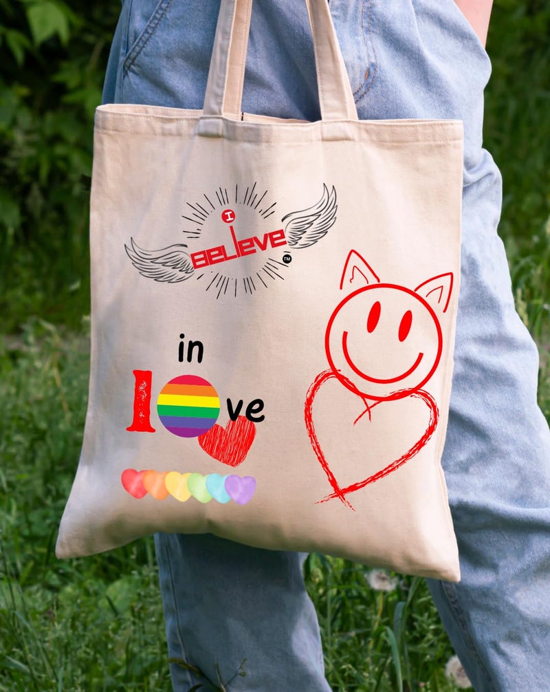 STRUTT Canvas Reusable I Believe Bags|100% Organic Cotton Shopping Bag| Multi-Purpose Eco Friendly|Sturdy Canvas Bag with 15kgs Capacity | College Bag I Daily UseI Single Pack (in Love) - Image 3