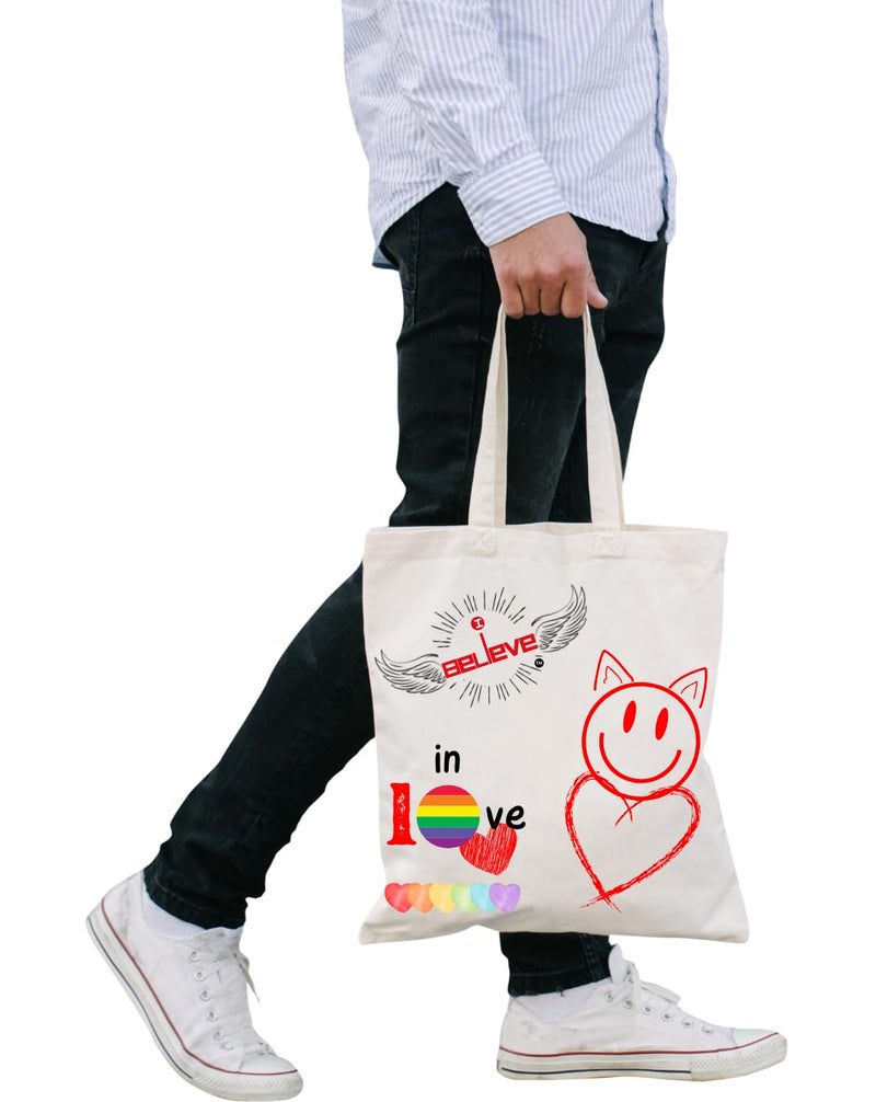 STRUTT Canvas Reusable I Believe Bags|100% Organic Cotton Shopping Bag| Multi-Purpose Eco Friendly|Sturdy Canvas Bag with 15kgs Capacity | College Bag I Daily UseI Single Pack (in Love) - Image 5