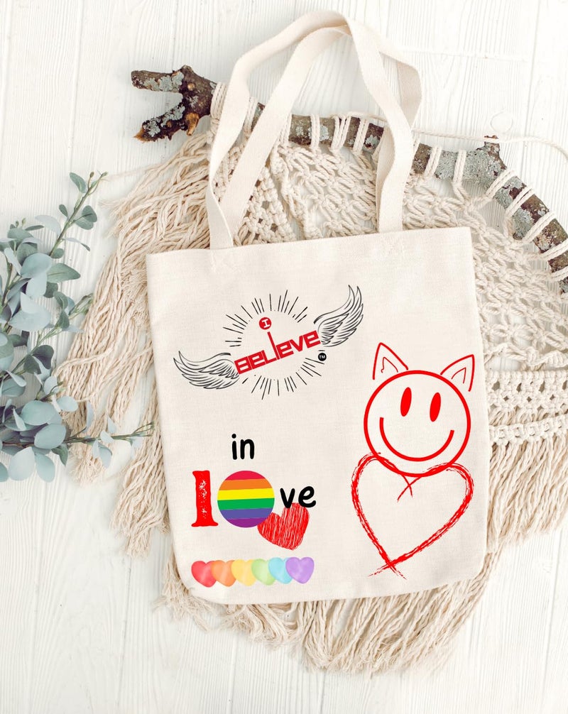 STRUTT Canvas Reusable I Believe Bags|100% Organic Cotton Shopping Bag| Multi-Purpose Eco Friendly|Sturdy Canvas Bag with 15kgs Capacity | College Bag I Daily UseI Single Pack (in Love) - Image 4