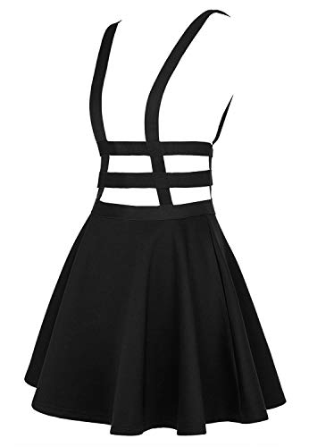EXCHIC Women's Braces Skirt Pleated A-Line Suspender Mini Skirt (L, Black) - Image 5