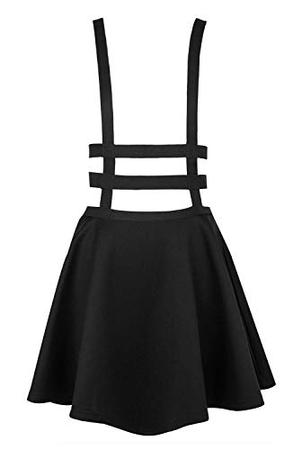 EXCHIC Women's Braces Skirt Pleated A-Line Suspender Mini Skirt (L, Black) - Image 2