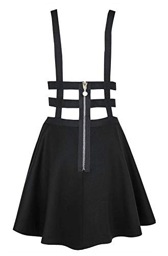 EXCHIC Women's Braces Skirt Pleated A-Line Suspender Mini Skirt (L, Black) - Image 3