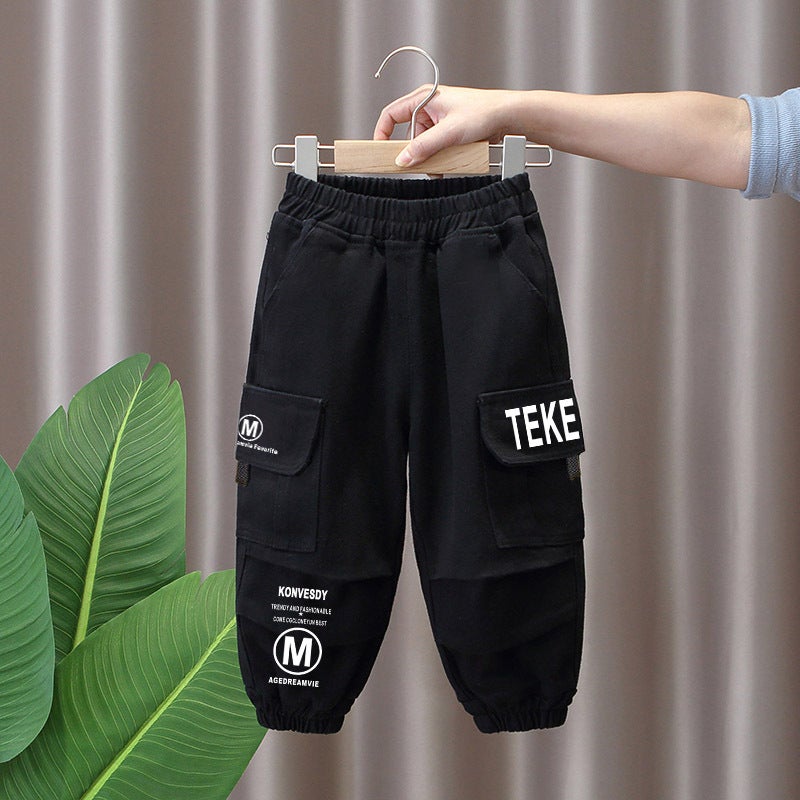 Spring Fleece-Lined Thickened Puffy Handsome Covers Large Children'S Pants Boys And Girls All-Match Trousers - Image 1