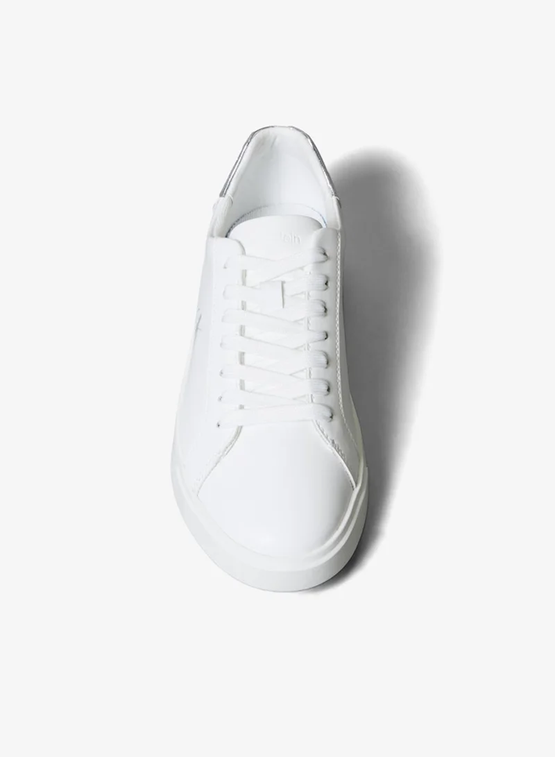 Calvin Klein Bright White/Silver Leather Cupsole Monogram Trainers for Women | Best Price UAE