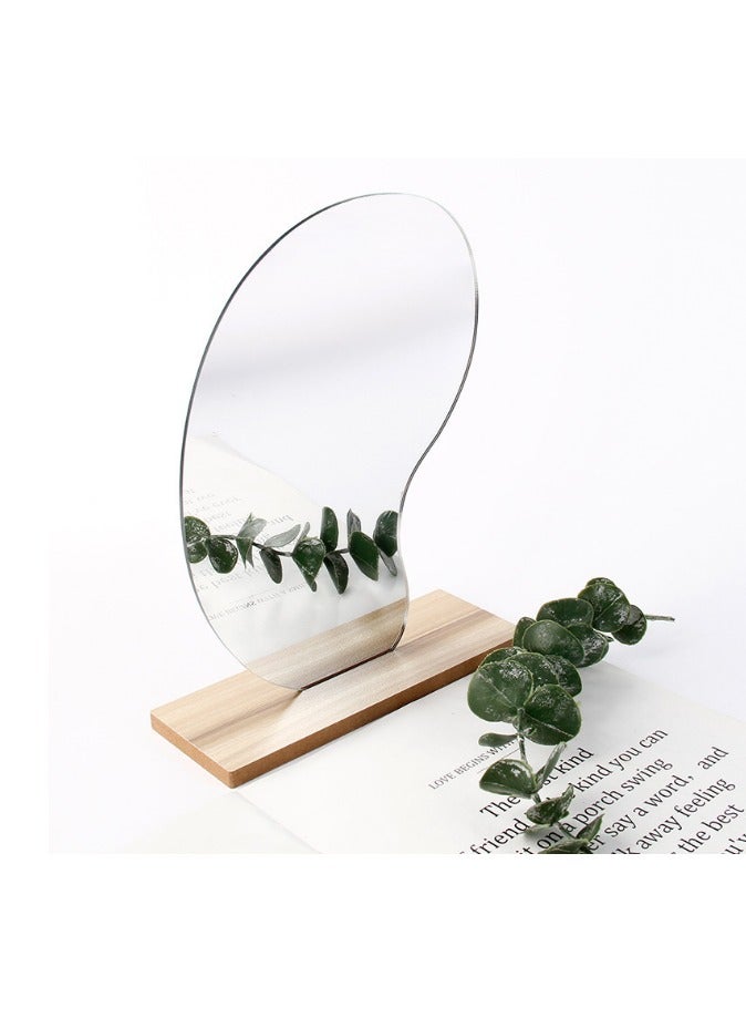 Irregular Aesthetic Vanity Mirror Frameless, Decorative Desk Tabletop Acrylic Mirrors with Wooden Stand for Living Room, Bedroom, and Minimal Spaces Home Decor - Mango Shape