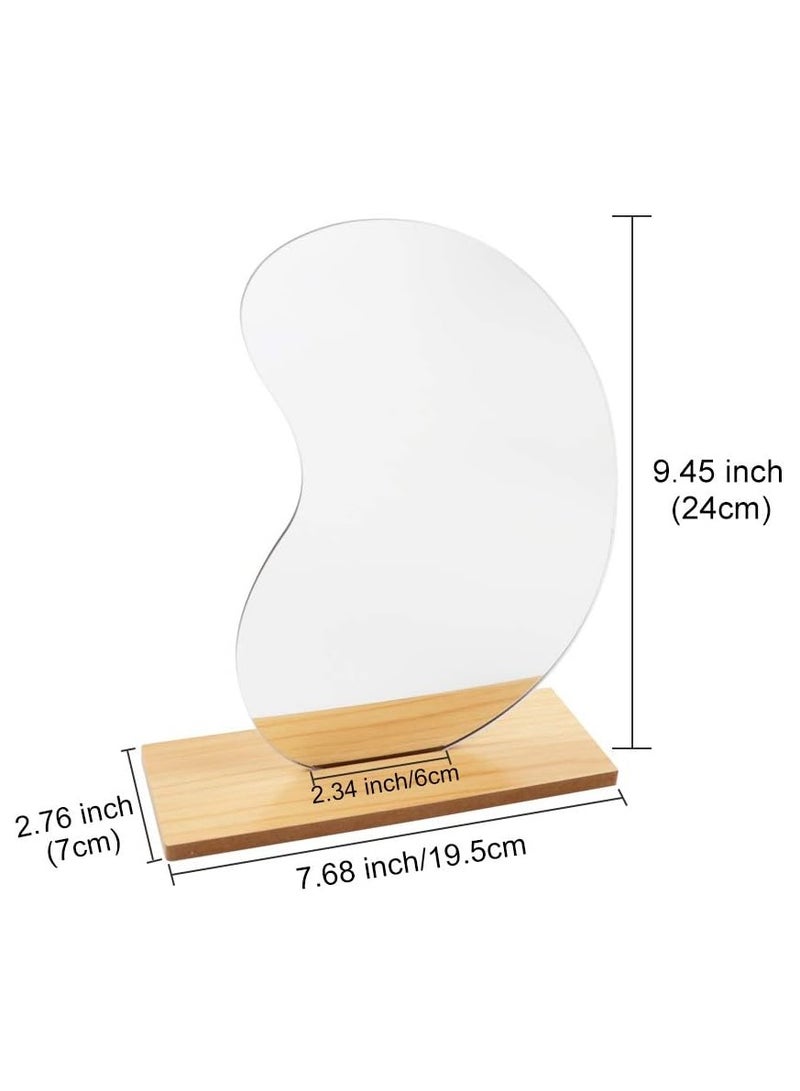 Irregular Aesthetic Vanity Mirror Frameless, Decorative Desk Tabletop Acrylic Mirrors with Wooden Stand for Living Room, Bedroom, and Minimal Spaces Home Decor - Mango Shape