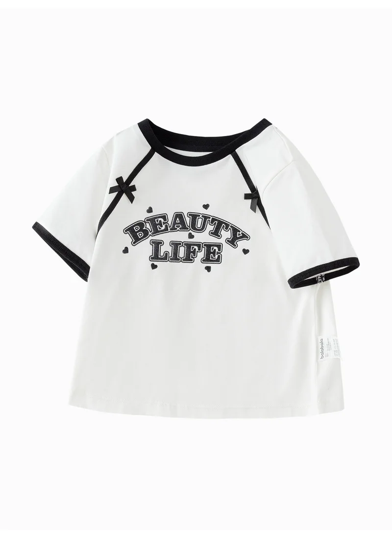 بالابالا Toddler Girl Round v-neck short-sleeved T-shirt