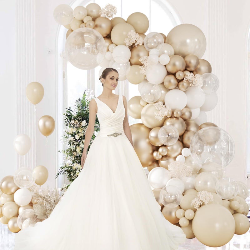 Leraqertra Beige Champagne Balloon Garland Arch Kit, Metallic Gold Sand Pearl White Clear Champagne Balloons for Engagement Bridal Baby Shower Wedding Anniversary Birthday Party Decorations - Image 5