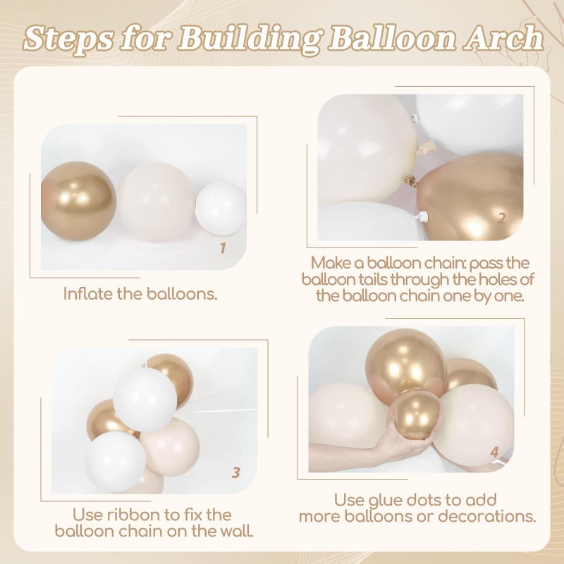 Leraqertra Beige Champagne Balloon Garland Arch Kit, Metallic Gold Sand Pearl White Clear Champagne Balloons for Engagement Bridal Baby Shower Wedding Anniversary Birthday Party Decorations - Image 3