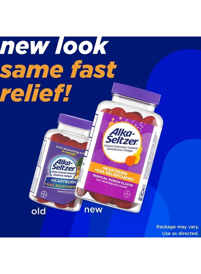 Alka-Seltzer Heartburn+Gas ReliefChews, Fast Antacid + Antigas Relief from Heartburn, Bloating, and Pressure, Fast Acting, Tropical Flavored Heartburn Medicine, 180 Ct (Package May Vary) - Image 2