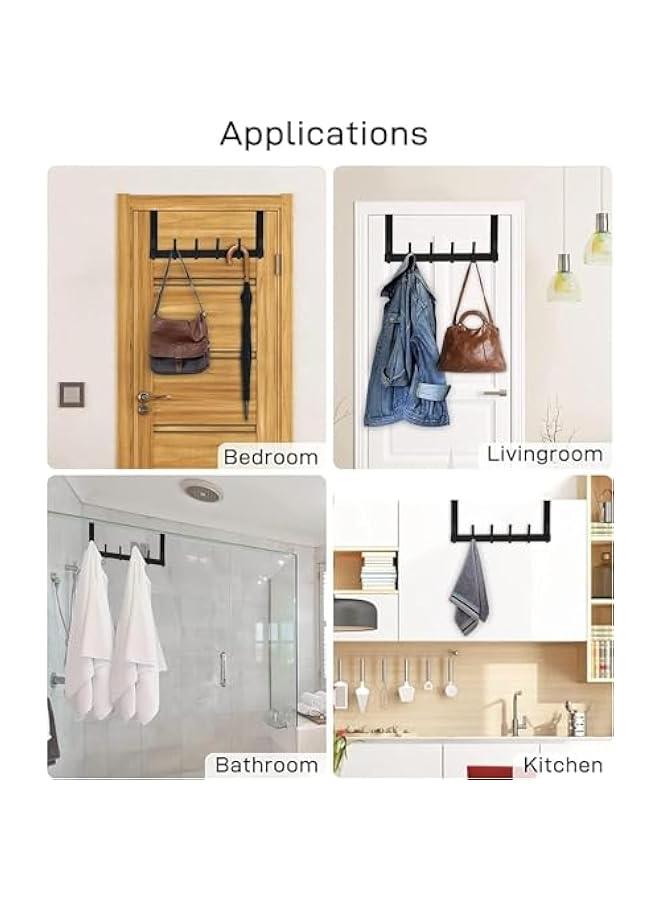 Over the Door Hooks, Heavy-duty Aluminum Door Hanger Hook, Over the Door Towel Rack with 6 Coat Hooks, Sturdy Brushed Finish Over the Door Hanger Hook for Hanging Towels, Clothes, Hat - Image 2