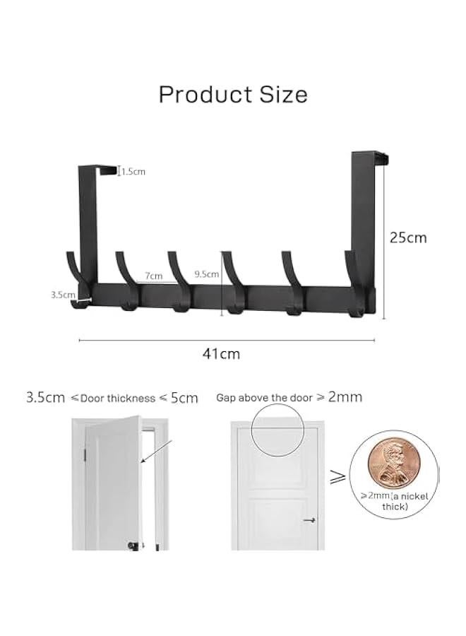Over the Door Hooks, Heavy-duty Aluminum Door Hanger Hook, Over the Door Towel Rack with 6 Coat Hooks, Sturdy Brushed Finish Over the Door Hanger Hook for Hanging Towels, Clothes, Hat - Image 5