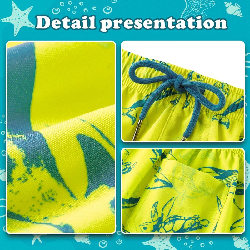 UMELOK Boys Swim Trunks Swimsuit Boxer Brief 2 in 1 Compression Liner Stretch Swim Shorts Quick Dry Beach Bathing Suit Neon Yellow Shark 10/12 - Image 3