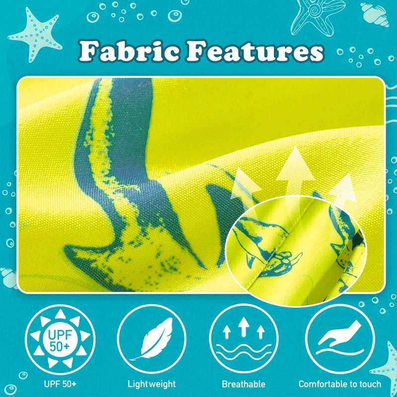 UMELOK Boys Swim Trunks Swimsuit Boxer Brief 2 in 1 Compression Liner Stretch Swim Shorts Quick Dry Beach Bathing Suit Neon Yellow Shark 10/12 - Image 4