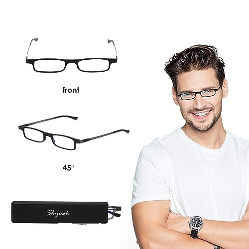 SKYOAK 2 Pack Ultra thin Lightweight Folding Reading Glasses Women Men TR90 Blue Light Blocking Anti UV/Eyestrain Foldable Compact Computer Readers Portable Unique Stretchable Slim Flat case Gunmetal, +2.0 - Image 5