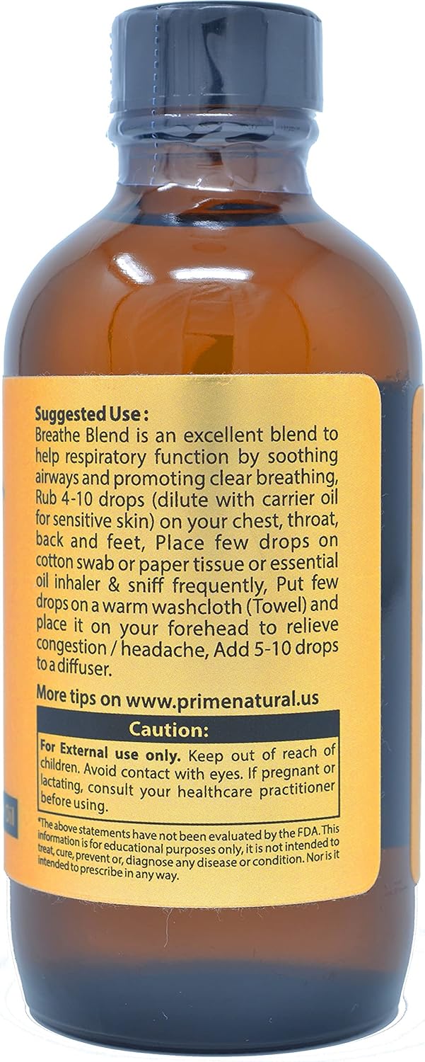 Prime Natural خليط زيت أساسي برايم ناتشورال بريث 4 أونصات نقي غير مخفف من الدرجة العلاجية للعلاج بالروائح، موزع، تخفيف الجيوب الأنفية، الحساسية، الاحتقان، البرد، السعال، الصداع - Image 4