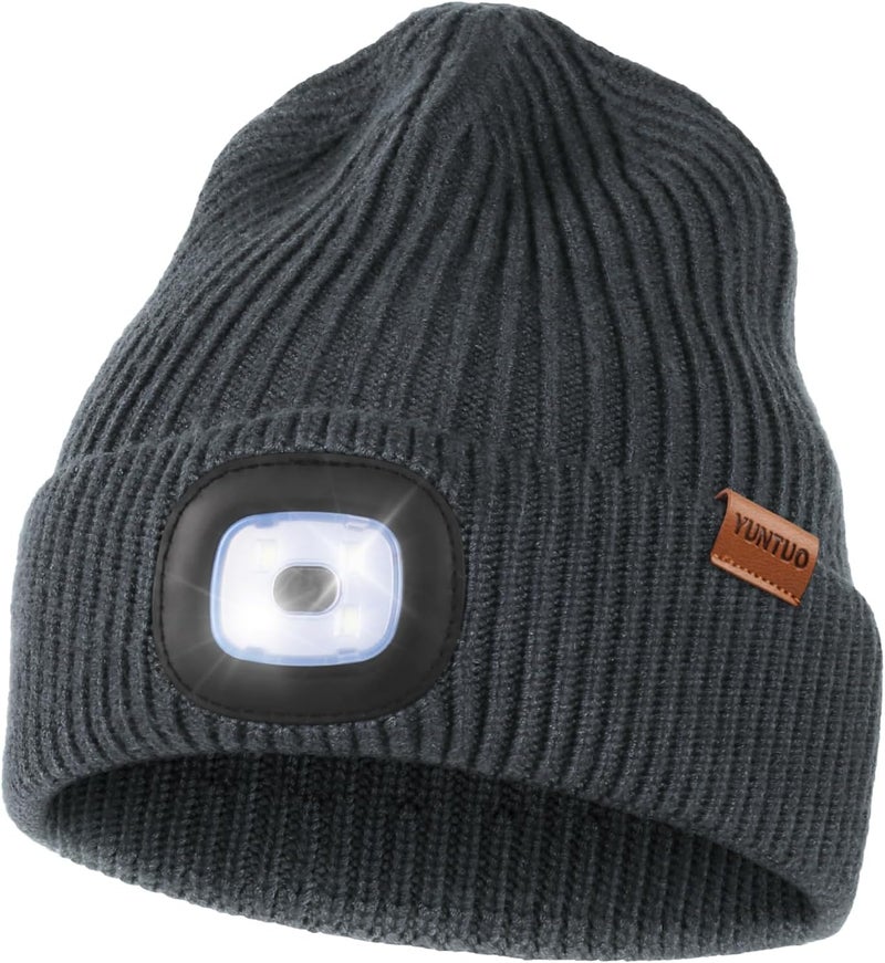 YunTuo Store LED Beanie with The Light, Unisex USB Rechargeable Headlamp Winter Knitted Cap Gifts for Men Dad Husband Him - Image 1