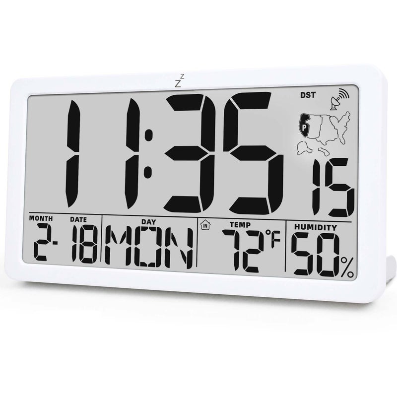 TXL Atomic Digital Wall Clock, Battery Operated with Temperature & Humidity, Auto DST, Date & Weekday, Easy Set Alarm, for Living Room, Bedroom, Office & Classroom (White) - Image 1