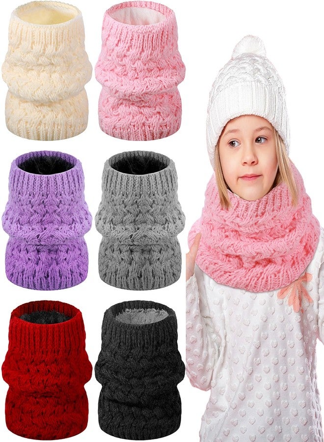 Cozypower 6 Pcs Kids Winter Knitted Infinity Scarf Girls Boys Neck Warmer Double Layer Fleece Lined Neck Gaiter Windproof - Image 1