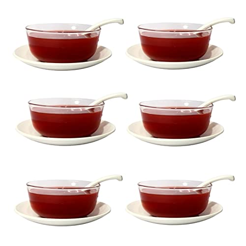 miRim Glass Soup Bowls with Melamine Plates and Spoons (300 ml) (6, White) - Image 1