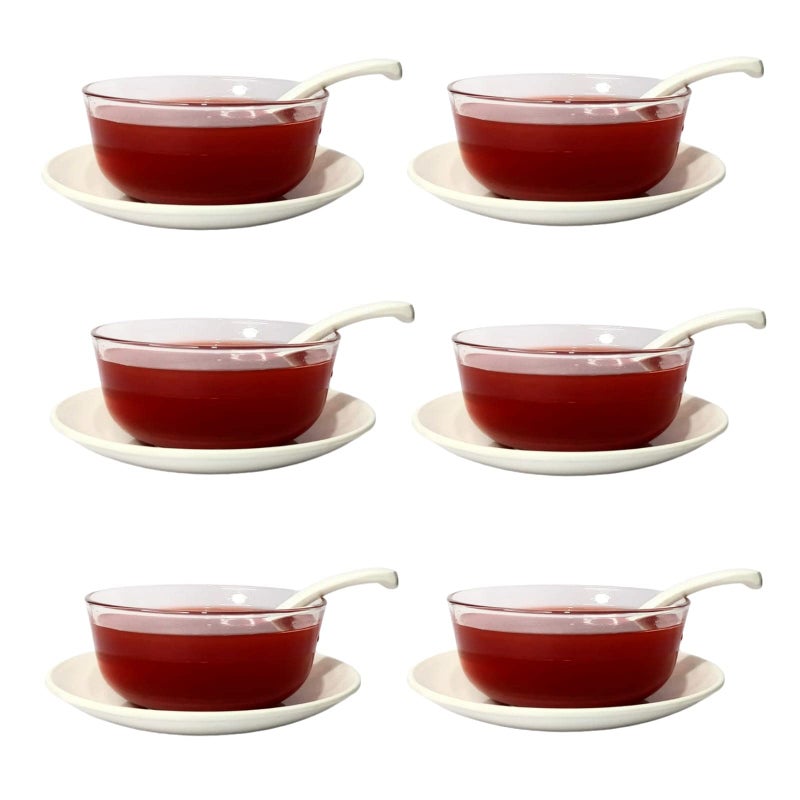 miRim Glass Soup Bowls with Melamine Plates and Spoons (300 ml) (6, White) - Image 4