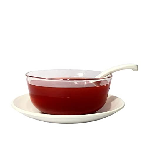 miRim Glass Soup Bowls with Melamine Plates and Spoons (300 ml) (6, White) - Image 2