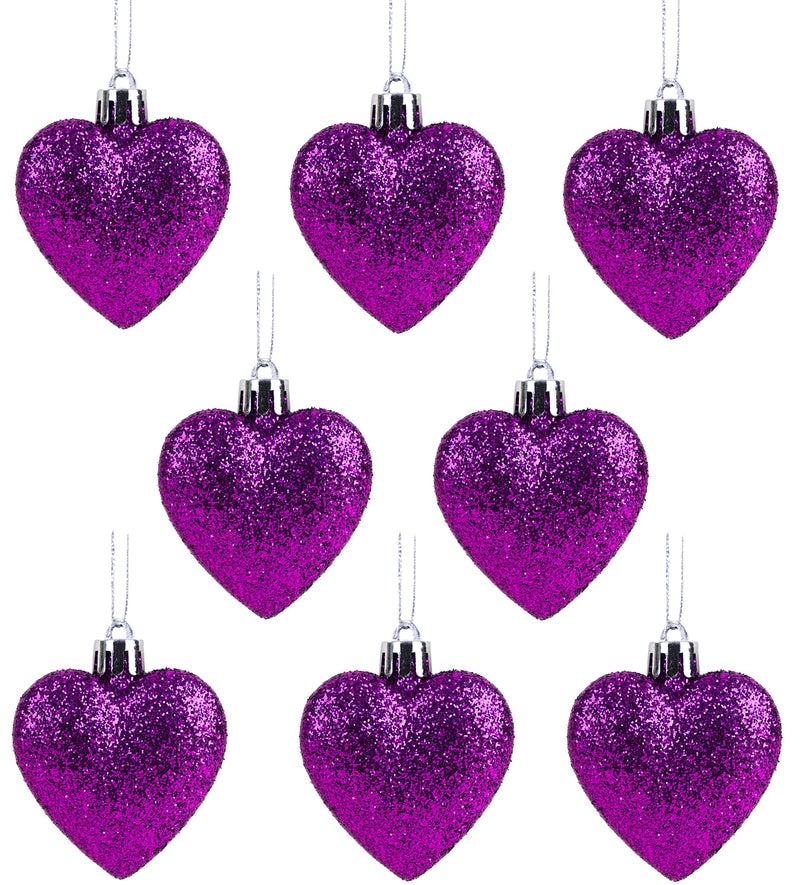 Christmas Concepts Pack of 860mm Heart Shaped Christmas Tree Baubles  Glitter Decorated Baubles Purple