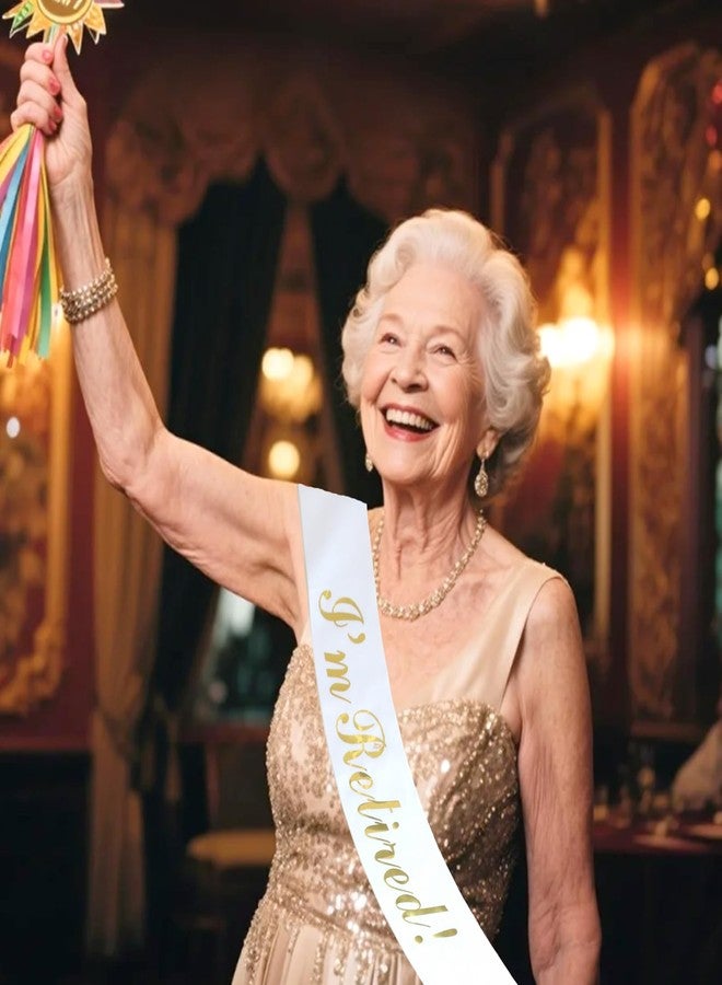 لوويجز وشاح "أنا متقاعد" من لويجز، أبيض وذهبي، وشاح تقاعد للنساء والرجال، مستلزمات تزيين حفلات التقاعد السعيد (أبيض) - Image 5