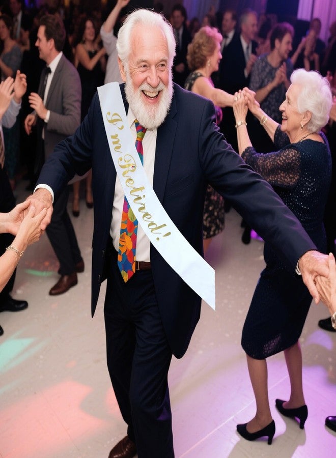 لوويجز وشاح "أنا متقاعد" من لويجز، أبيض وذهبي، وشاح تقاعد للنساء والرجال، مستلزمات تزيين حفلات التقاعد السعيد (أبيض) - Image 3