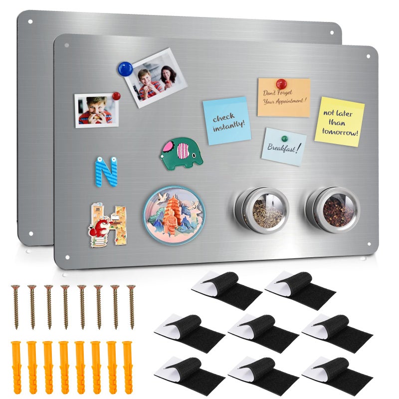 Bekith 2 Pack Stainless Steel Magnetic Board 171 x 118 Magnet Bulletin Board to Display Magnetic Letters Numbers Notes Poetry Photos Spice Jars Suitable for Wall Refrigerator Cabinet - Image 2