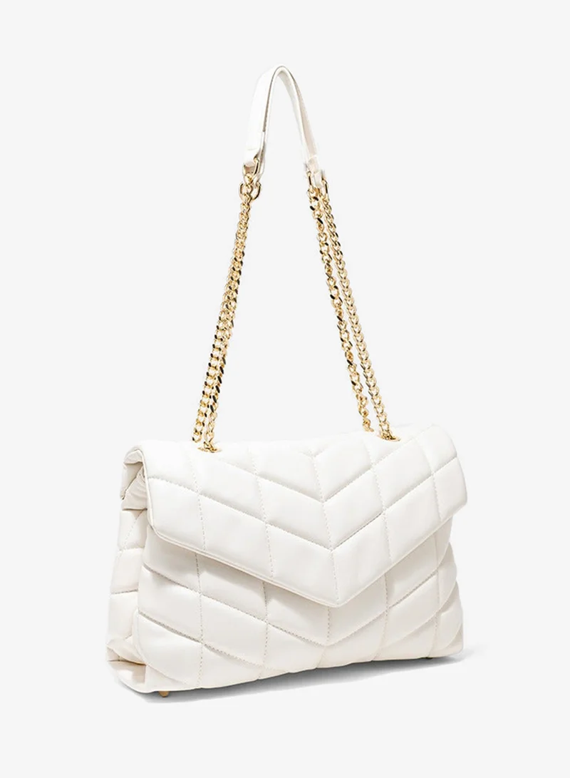 Amica Natalia Soft Puffer Quilted Leather Women's Shoulder Crossbody Handbag with Gold Chain