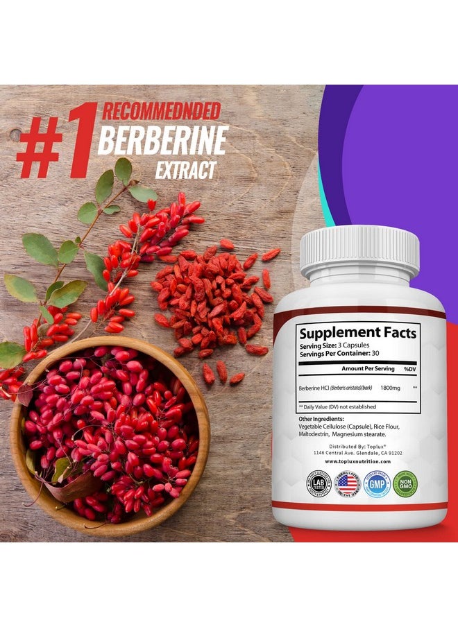 Toplux - Berberine Extract 1800 Mg Berberine Hcl Complex Premium Strength Berberine To Support Overall Wellness For Men Women 90 Capsules Supplement - Image 1