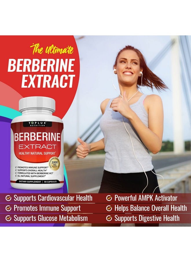 Toplux - Berberine Extract 1800 Mg Berberine Hcl Complex Premium Strength Berberine To Support Overall Wellness For Men Women 90 Capsules Supplement - Image 1