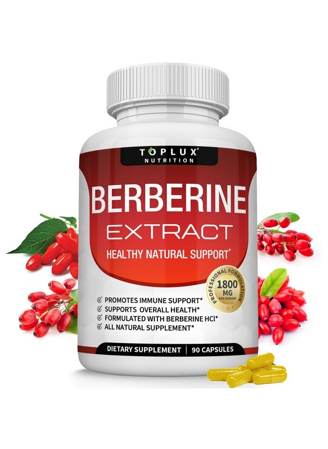 Toplux - Berberine Extract 1800 Mg Berberine Hcl Complex Premium Strength Berberine To Support Overall Wellness For Men Women 90 Capsules Supplement - Image 1