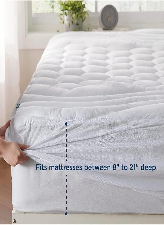 Bedsure - Bedsure Twin XL Mattress Pad Dorm Bedding - Soft Mattress Cover for College, Extra Long Twin Quilted Mattress Protector with Deep Pocket Fits up to 21", Breathable Fluffy Pillow Top (White, 39"x80") - Image 1