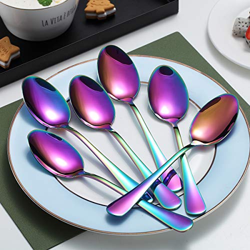 Kyraton Rainbow Dinner Spoons, Kyraton 6 Pieces 7.5" Stainless Steel Table Spoon With Titanium Colorful Plating, Rainbow Soup Spoons, Dessert Spoons Sliverware Dishwasher Safe Set of 6 - Image 3