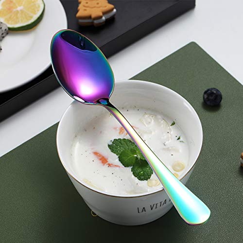 Kyraton Rainbow Dinner Spoons, Kyraton 6 Pieces 7.5" Stainless Steel Table Spoon With Titanium Colorful Plating, Rainbow Soup Spoons, Dessert Spoons Sliverware Dishwasher Safe Set of 6 - Image 4