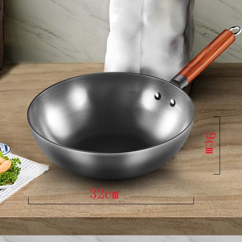 Large Capacity Deep Wok Frying Pan – Durable Non-Stick Pan with Wooden Handle for Stir-Fry, Stews, and Multi-Purpose Cooking (Size 32) - Image 3