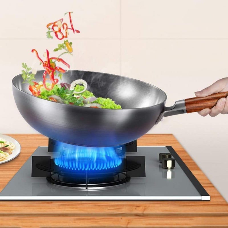 Large Capacity Deep Wok Frying Pan – Durable Non-Stick Pan with Wooden Handle for Stir-Fry, Stews, and Multi-Purpose Cooking (Size 32) - Image 4