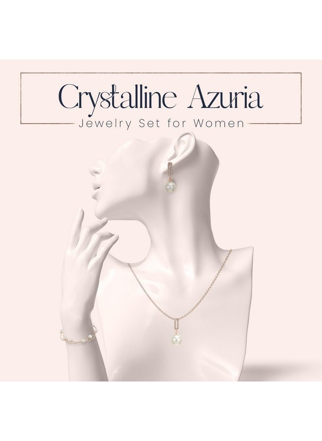 Crystalline Azuria Jewelry Simulated White Pearls Necklace Earrings Bracelet For Women Wedding Party Bridal And Bridesmaid Accessories Rose Gold Plated  - Image 2