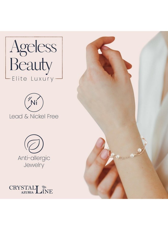 Crystalline Azuria Jewelry Simulated White Pearls Necklace Earrings Bracelet For Women Wedding Party Bridal And Bridesmaid Accessories Rose Gold Plated  - Image 3