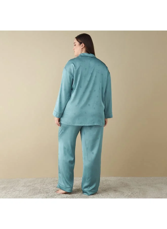 Splash FAV Plus Size All-Over Stitch Print Shirt and Pyjama Set